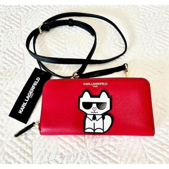 KARL LAGERFELD LH2EU5BT Maybelle Clutch/Wallet Crossbody Red Bag - w/ Choupette - Picture 1 of 10